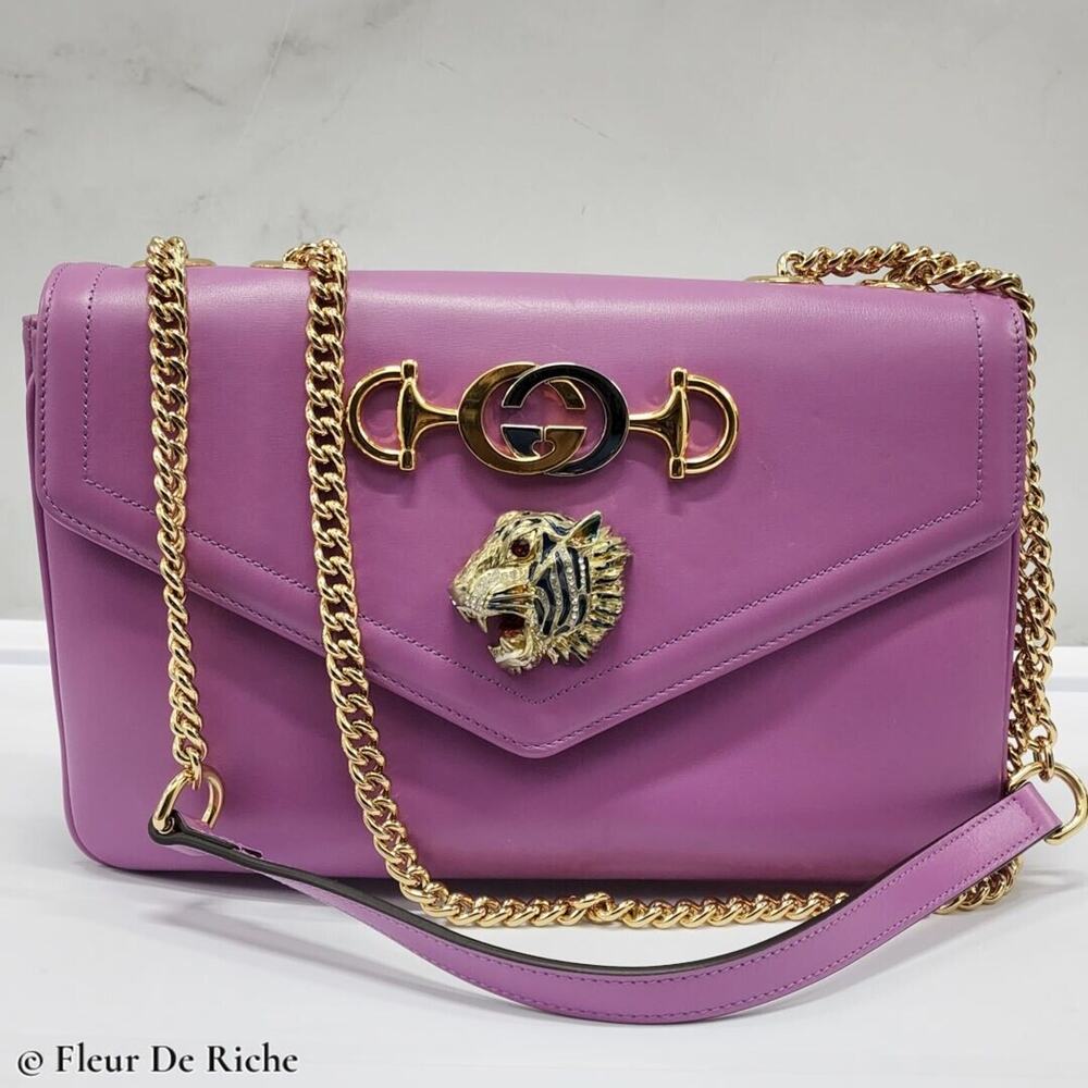 Gucci Rajah Medium Leather Shoulder Bag in Lilac